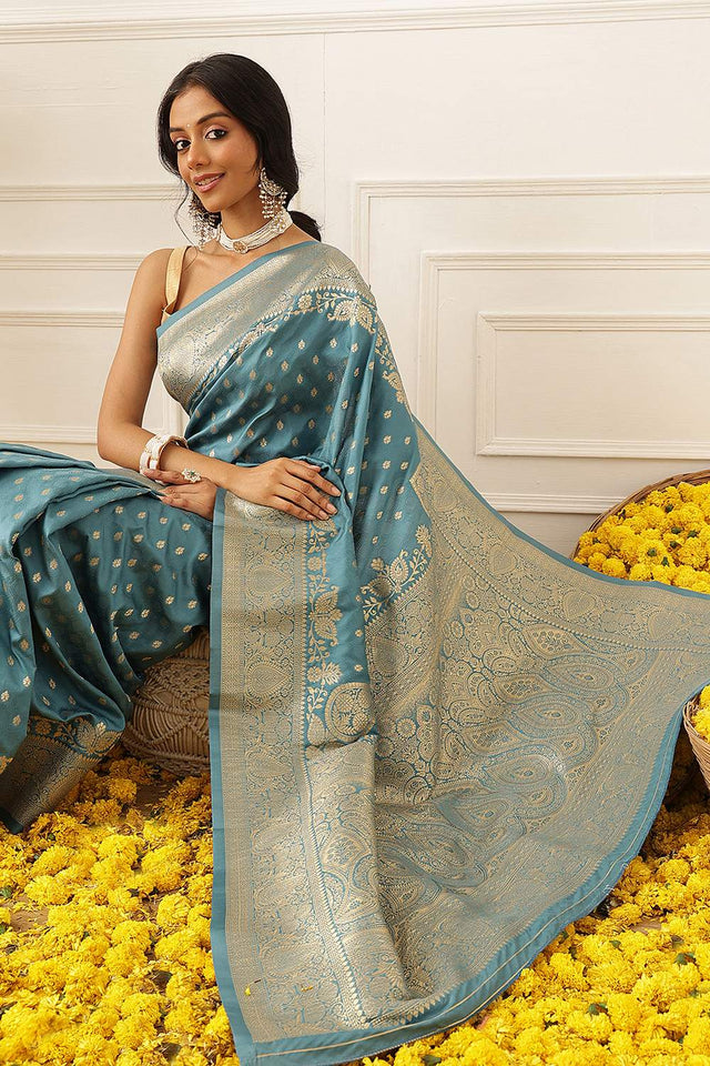 Blue Floral Woven Soft Silk Saree (SZ-NOOR-6-BU-3098)
