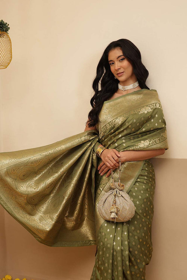Olive Green Floral Woven Soft Silk Saree (SZ-NOOR-6-OL-3099)