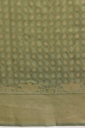 Olive Green Floral Woven Soft Silk Saree (SZ-NOOR-6-OL-3099)