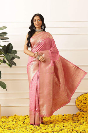 Pink Floral Woven Soft Silk Saree (SZ-NOOR-6-PN-3100)