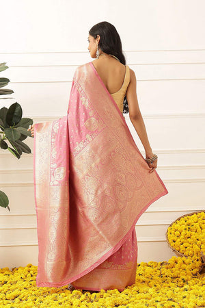 Pink Floral Woven Soft Silk Saree (SZ-NOOR-6-PN-3100)