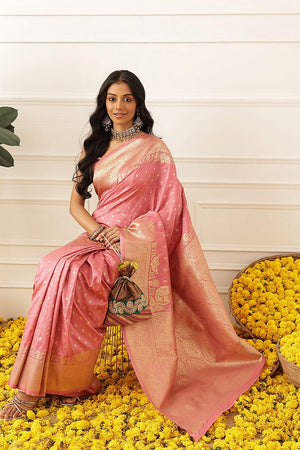Pink Floral Woven Soft Silk Saree (SZ-NOOR-6-PN-3100)