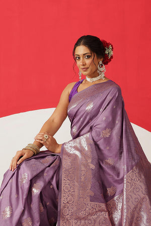Violet Woven Silk Saree (SZ-NOOR-PP-3073)