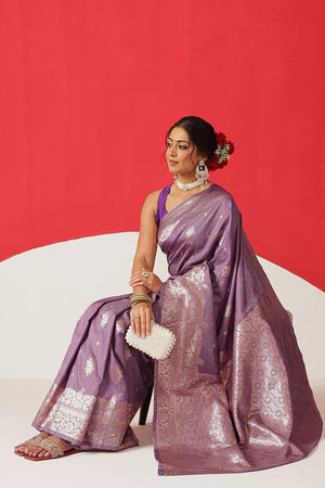 Violet Woven Silk Saree (SZ-NOOR-PP-3073)