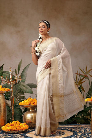 Beige Woven Cotton Blend Saree (SZ-ONAM30-3038)