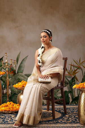 Beige Woven Cotton Blend Saree (SZ-ONAM30-3038)