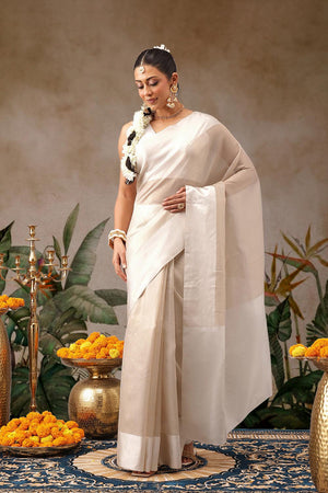 Beige Solid Silk Saree (SZ-ONAM31-3039)