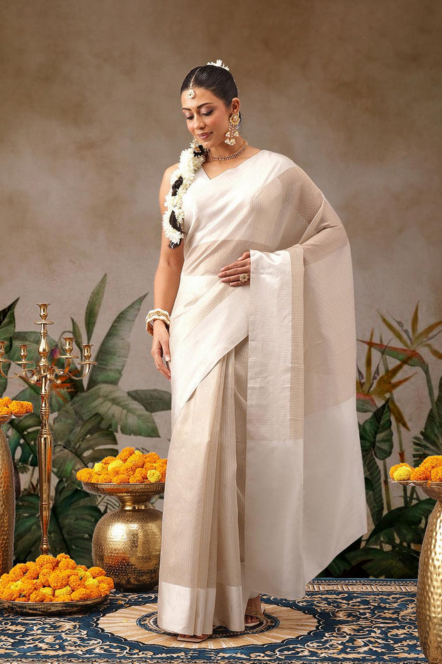 Beige Solid Silk Saree (SZ-ONAM31-3039)
