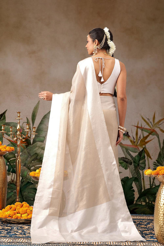 Beige Solid Silk Saree (SZ-ONAM31-3039)