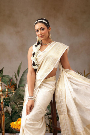 Off White Woven Silk Saree (SZ-ONAM33-3041)