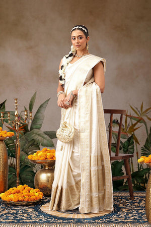 Off White Woven Silk Saree (SZ-ONAM33-3041)