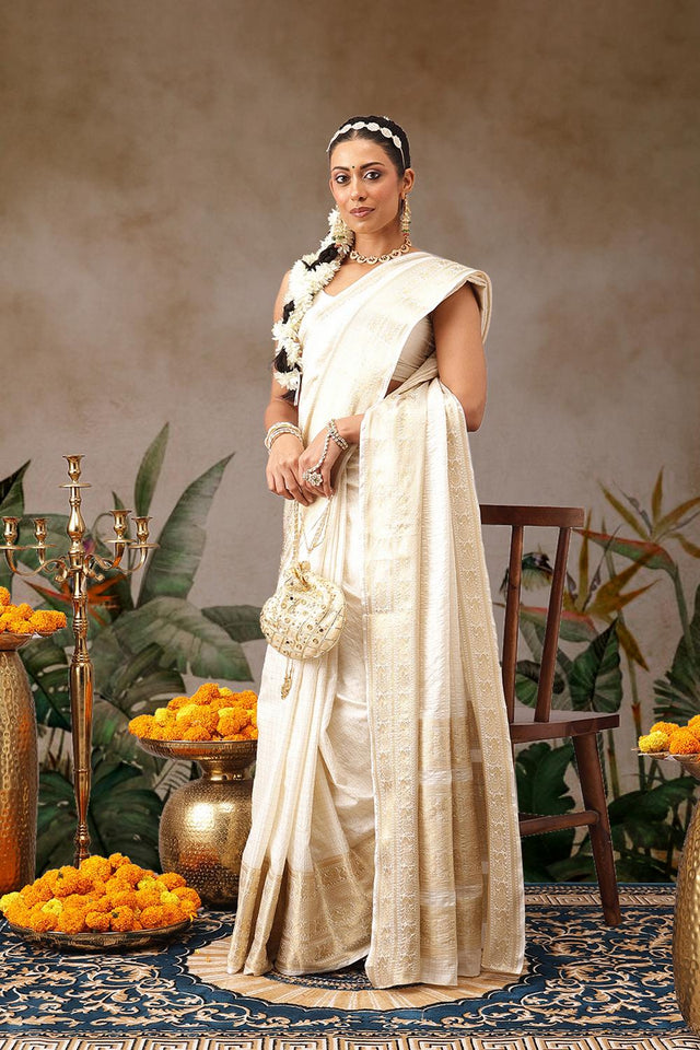 Off White Woven Silk Saree (SZ-ONAM33-3041)