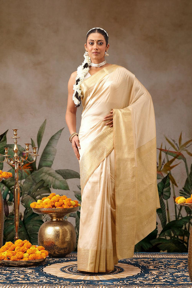 Beige Woven Silk Saree (SZ-ONAM34-3042)