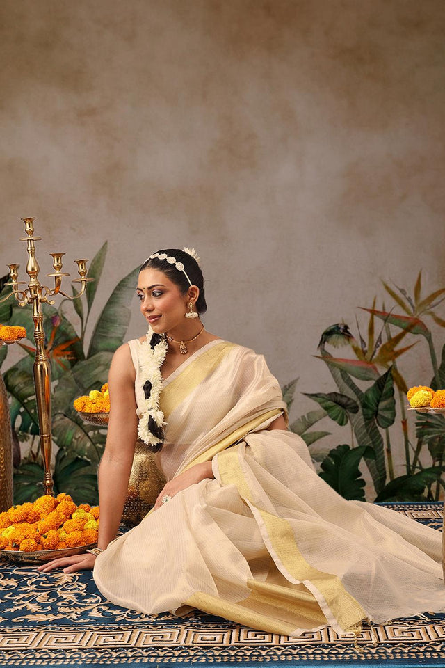 Beige Woven Silk Saree (SZ-ONAM35-3063)