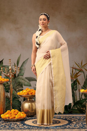 Beige Woven Silk Saree (SZ-ONAM35-3063)
