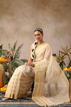 Beige Woven Silk Saree (SZ-ONAM36-3064)