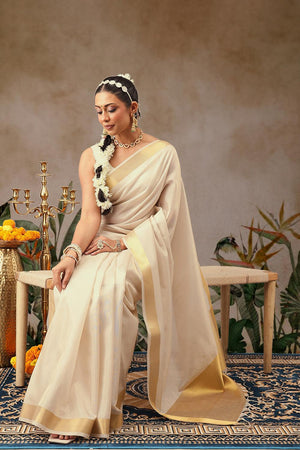 Beige Woven Tissue Saree (SZ-ONAM37-3065)