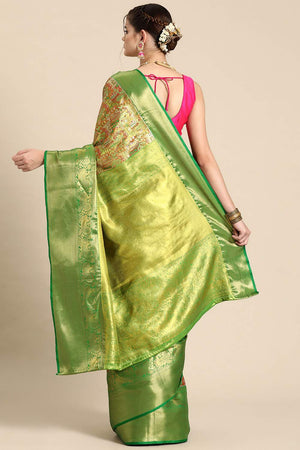 Green Floral Printed Silk Saree