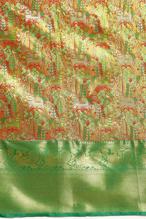 Green Floral Printed Silk Saree