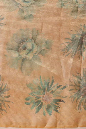 Beige  Floral Printed Tissue  Saree