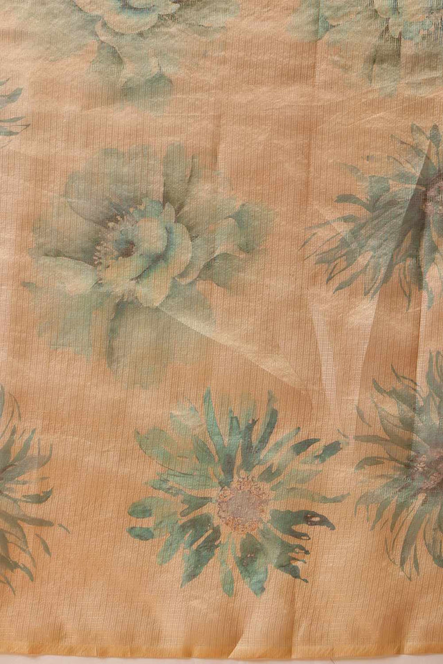 Beige  Floral Printed Tissue  Saree