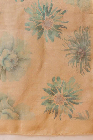 Beige  Floral Printed Tissue  Saree