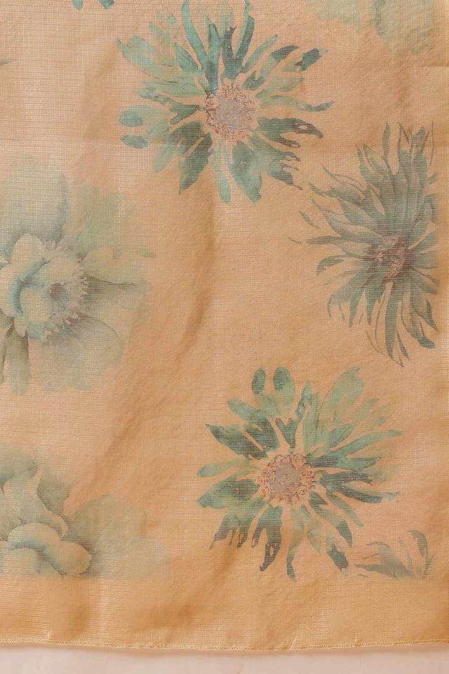 Beige  Floral Printed Tissue  Saree