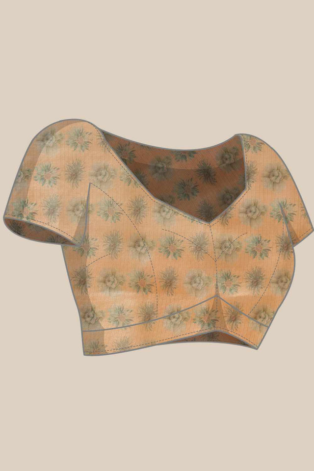 Beige  Floral Printed Tissue  Saree