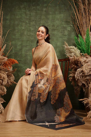 Blue  Floral Printed Tissue  Saree