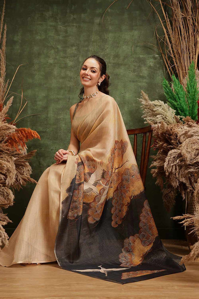 Blue  Floral Printed Tissue  Saree