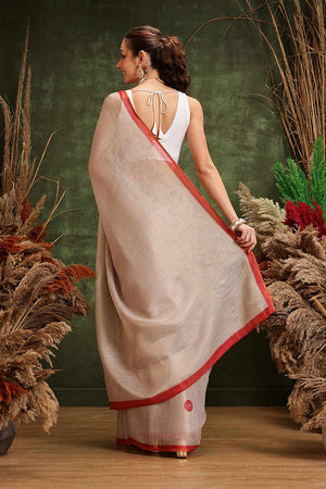 Beige Solid Tissue  Saree