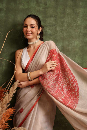 Beige Solid Tissue  Saree
