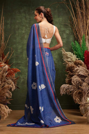 Blue  Floral Printed Tissue  Saree
