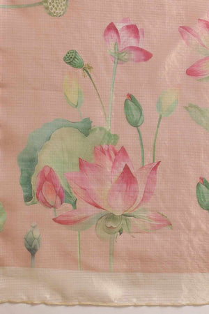 Orange  Floral Printed Tissue  Saree