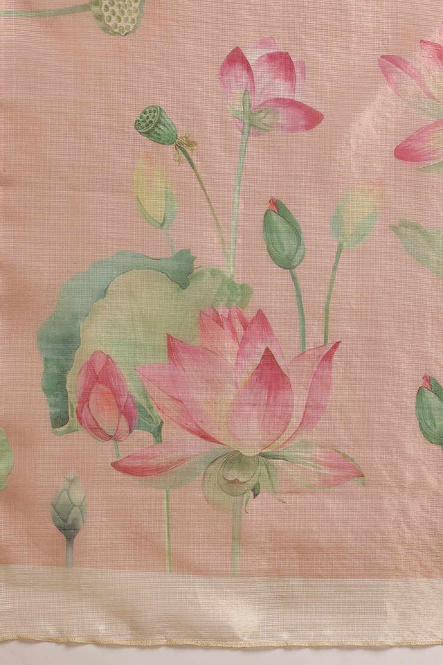 Orange  Floral Printed Tissue  Saree