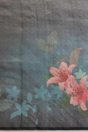 Turquoise  Floral Printed Tissue  Saree