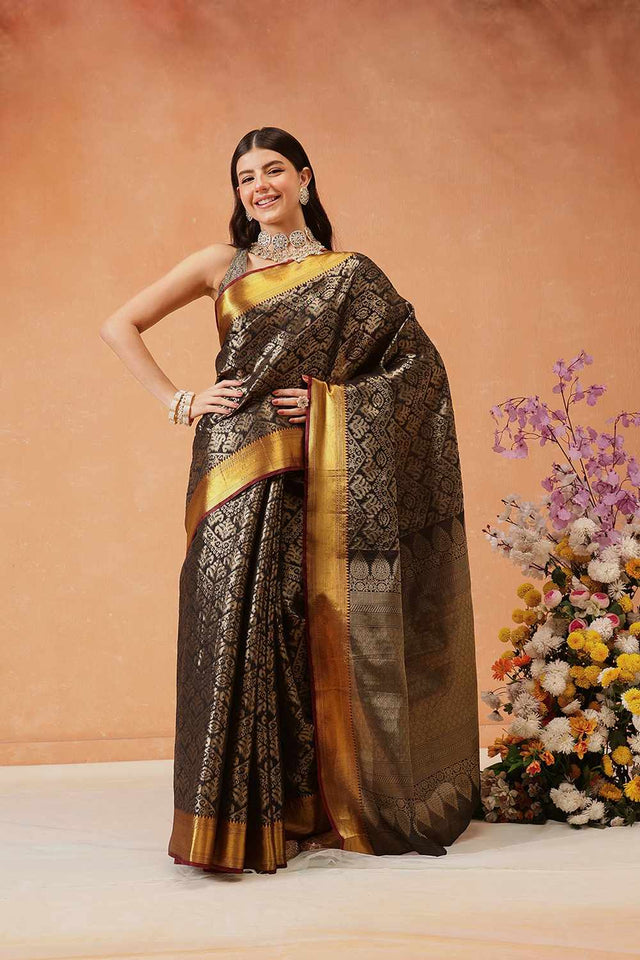 Black Kanjivaram  Silk Zari Saree