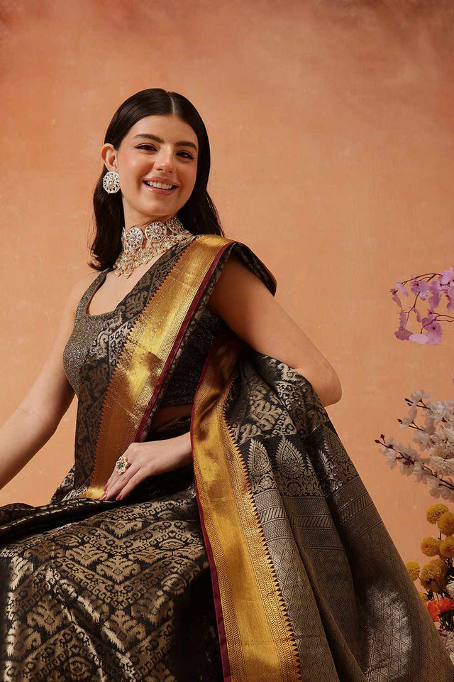 Black Kanjivaram  Silk Zari Saree