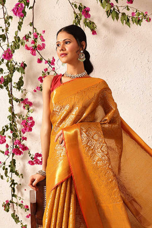 Mustard Zari Woven Silk Saree
