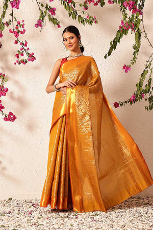 Mustard Zari Woven Silk Saree