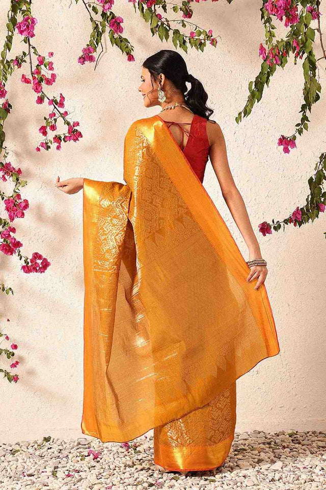 Mustard Zari Woven Silk Saree
