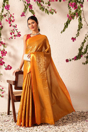 Mustard Zari Woven Silk Saree