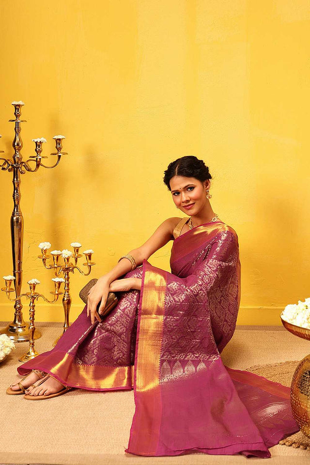 Pink Zari Woven Silk Saree