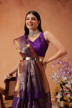 Violet Kanjivaram  Silk Zari Saree