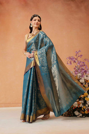 Turquoise Kanjivaram  Silk Zari Saree