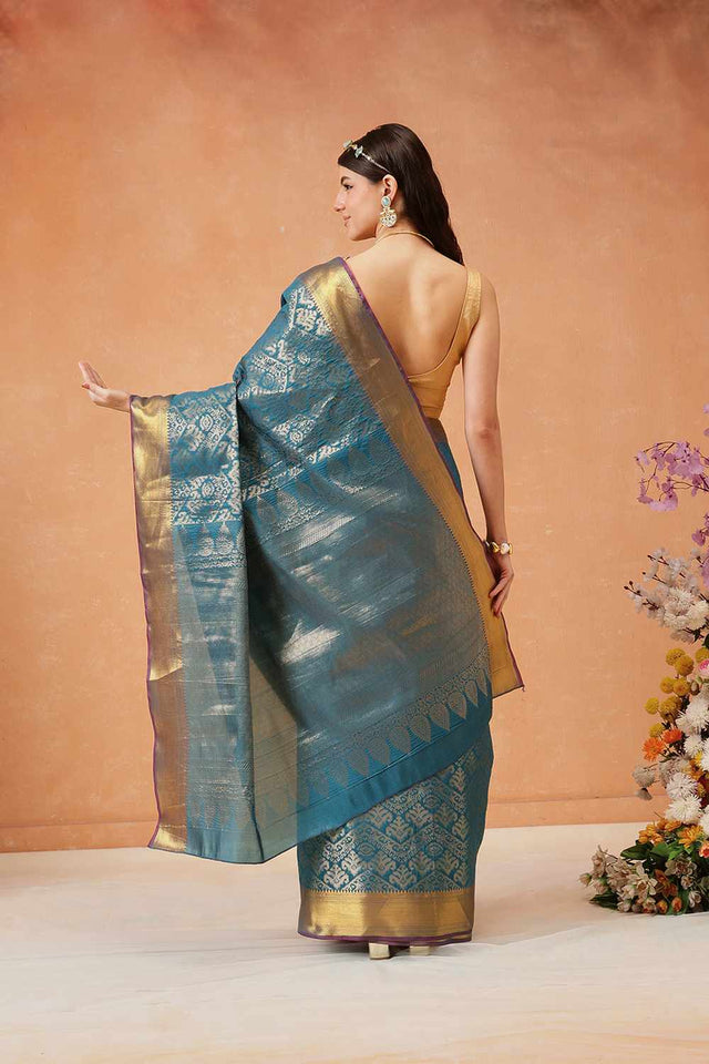 Turquoise Kanjivaram  Silk Zari Saree