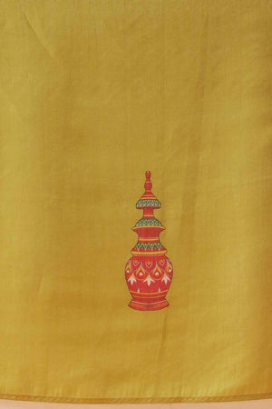 mustard Half & Half Kalamkari Silk  Saree