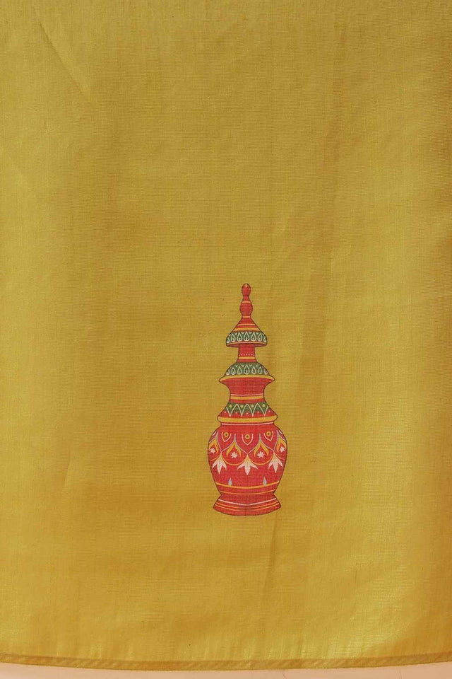 mustard Half & Half Kalamkari Silk  Saree