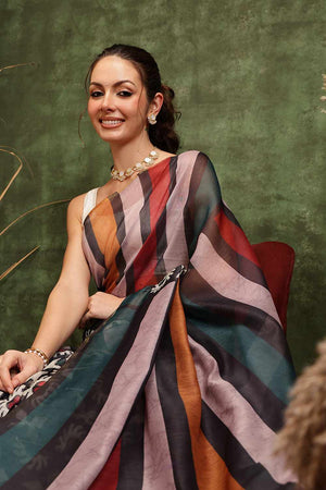 Multi-Color Half & Half Abstract Printed Silk  Saree