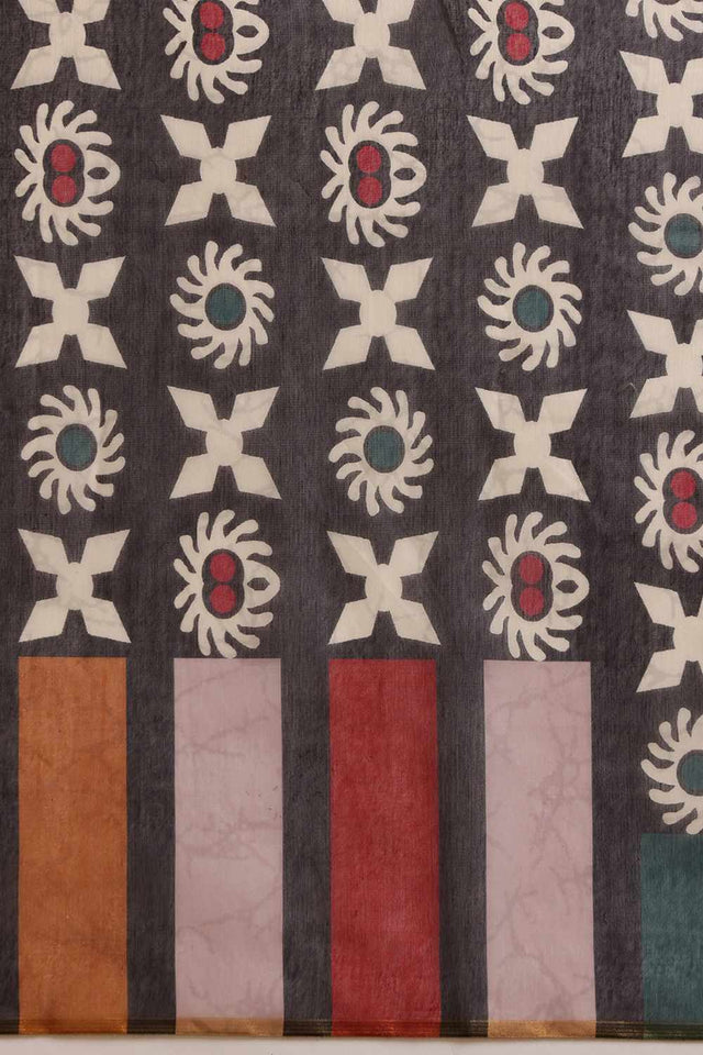 Multi-Color Half & Half Abstract Printed Silk  Saree